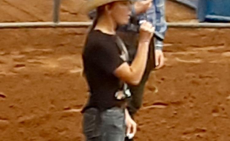 Monson Music Studio student RayLee Elliott, the 15-year-old daughter of Shawn and Shaley Elliott, of Childress, performs the national anthem Saturday, Aug. 16 at the STS Summertide Championship at the Mashburn Event Center and Arena. Courtesy Photos