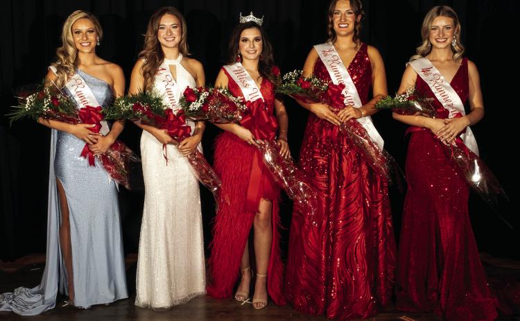 Wellington High School junior Mallory O’Rear, center, takes the queen title of the 2023 Miss Wellington Scholarship Pageant Sunday afternoon, Oct. 1 on the stage of the historic Ritz Theatre. From left: third runner-up Harlee Gomez, first runner-up Madeleine Kane, O’Rear, second runner-up Audrey Jones, fourth runner-up Summer Neufeld. For additional photos, page 8A. Statham Photography