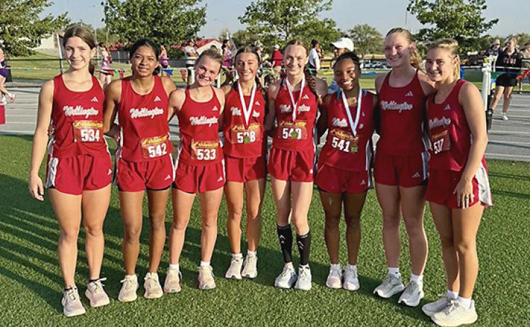 The Wellington Lady Rockets, including Anna Henard, Priscilla Marentes, Halle Hedrick, Claire Kane, Taytum Kane, Aleah Lewis, Kaesyn Kane, and Ava Kate Inman, take a fifth-place finish at the 2026 Jeep Webb Classic Saturday, Sept. 5, in Borger. WELLINGTON HIGH SCHOOL