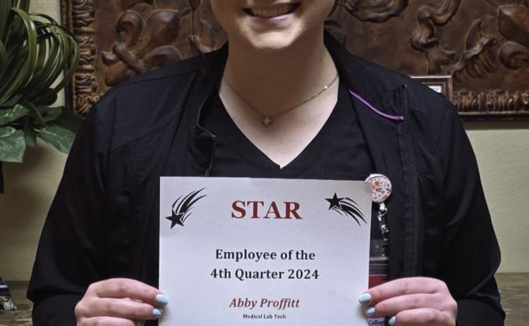 As a medical lab tech at Collingsworth General Hospital, Abby Proffitt not only draws labs and runs tests with a great attitude but is a joy to work with and understands the new Meditech computer system, reasons for which she earned the 2024 fourth quarter STAR award. Photo Courtesy of Collingsworth General Hospital