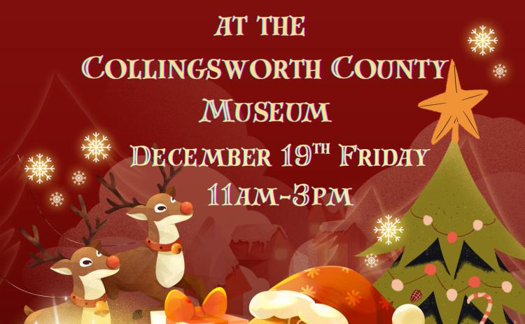 Located on the west side of the Collingsworth County courthouse square, Collingsworth County Museum will host its annual Christmas Open House from 11 a.m.-3 p.m. on Friday, Dec. 19. Adorned in its festive attire, step into the Ellis Art Center for an array of finger foods and holiday sips. On the way into the former Pruden Building, notice the winter wonderland window displays, updated entry and refurbished Wellington Leader exhibit. Collingsworth County Museum