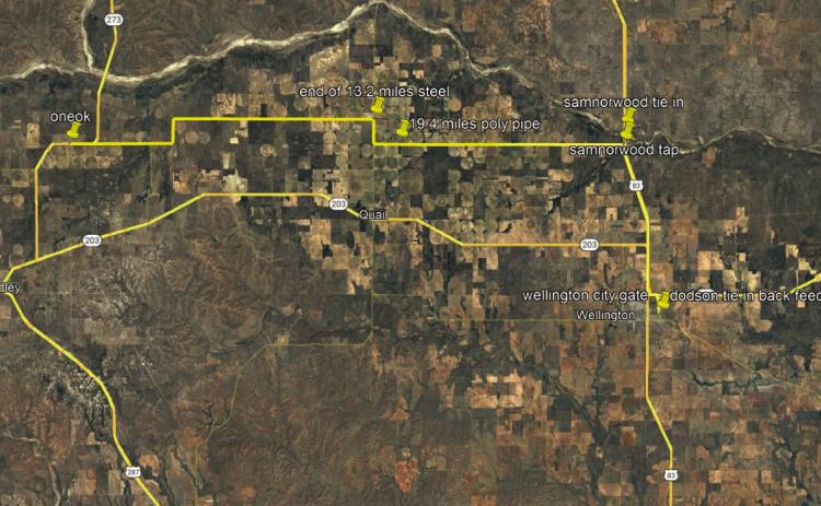 GreenLight Gas completes its new 32-mile pipeline across Collingsworth County. The service ties into an existing Oneok Gas pipeline, 13 miles west of Quail, which runs to Marilla, then west along FM 1981, then south on Hwy 83 to Wellington. The pipeline will serve not only Quail and the Quail irrigation system but the communities of Samnorwood, Wellington and Dodson, as well as right-of-way customers and irrigation wells. Images and Photos Courtesy of GreenLight Gas