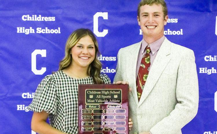 Cutter Bruce and Emma Jalomo are named the Childress High School All-Sport Most Valuable Athletes at the 2025-2026 Childress High School All-Sports Banquet Tuesday, May 18. CHILDRESS HIGH SCHOOL YEARBOOK