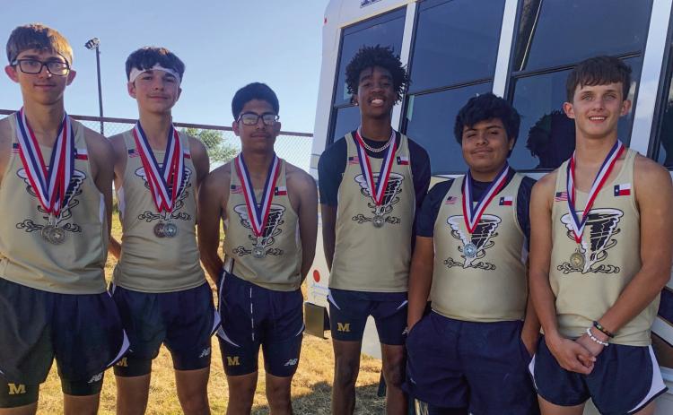 The Memphis Cyclones take a second-place team finish at the 2023 UIL 2A-District 2 Cross Country Meet Tuesday, Oct. 10 at Tom Britt Memorial Park in Wheeler. From left: Ryder Robison, Kyler Robison, Aldo Soto, Dresden Johnson, Kaleb Zuniga, Nathan Perkins.