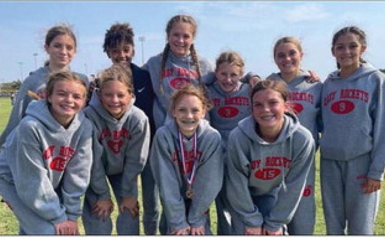 The Lady Firecracker cross country team competed in the Amarillo Invitational at Rick Klein Park Saturday, Sept. 10. Front row, from left: Addi English, Maci Brewer, Tatum Kane, Ceighley Killian. Back row, from left: Anna Henard, Ayzlin Menefield, Ellie Thomas, Elli Oullette, Maggie Tillman, Ingrid Granadoz. Courtesy Photo