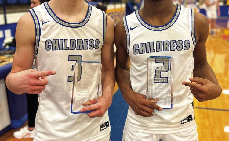Childress’ Aiden Allen and Lamont Nickleberry earn regional awards at the Regional Final Championship Saturday, March 4. Allen was selected Boys Regional Basketball Tournament Most Valuable Player, while Nickleberry was selected to the Boys Regional Basketball Tournament All-Tournament Team. Courtesy Photo