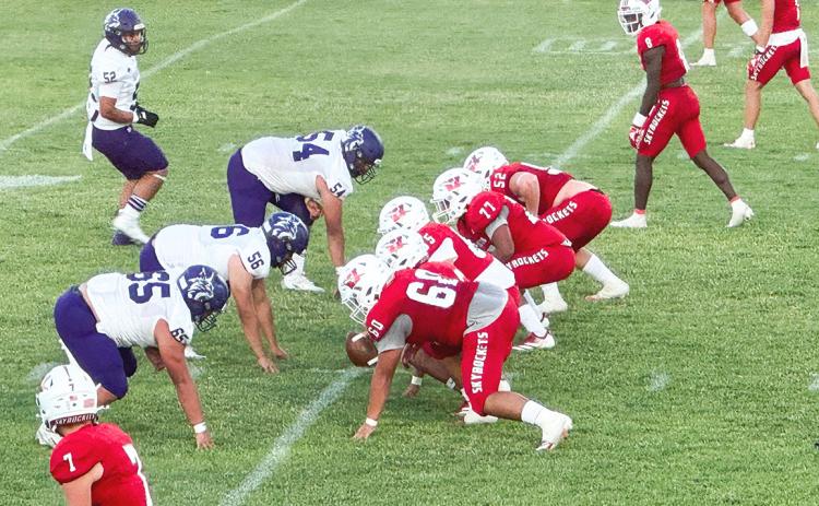 The Wellington Skyrockets fend off the Spearman Lynx in an 18-12 season-opening win Friday, Aug. 28, at Powell Field. INTREPID PHOTO / SHAUNA SALINAS