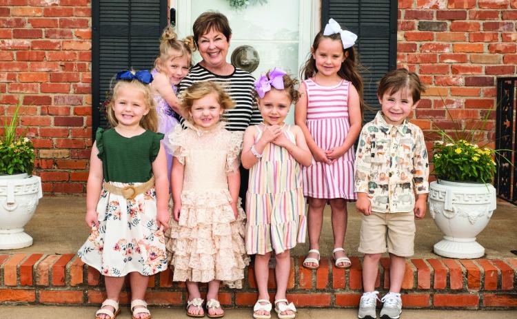 Three-year-old 2023-2024 Tiny Texan Preschool graduates. Back row, from left: Director Carol Freeman, Palmer Morris. Front row, from left: Brylie Monticeno, Aerin Sims, Riley Ackerman, Swayde Vest. Statham Photography