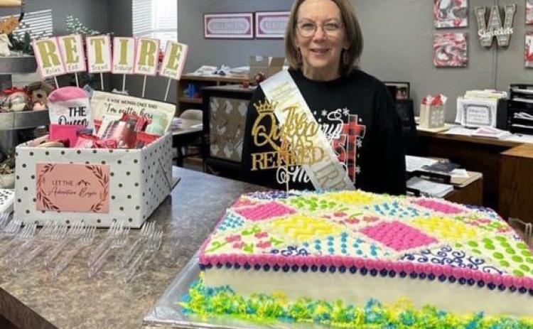 Wellington Independent School District (WISD) expresses its appreciation to Business Manager Dian Souder Tuesday, Dec. 19 for her 27.5 years of dedication and hard work. “We will miss you Dian, but are excited about the adventures that lie ahead for you,” said WISD Superintendent Kurt Ashmore. Georgia Brown also retired, serving 30 years in the school cafeteria. Courtesy Photo