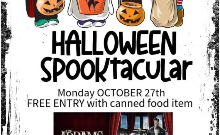 For its Halloween Spooktacular feature film, the Wellington Ritz Theatre presents “The Addams Family” at 6:30 p.m. Monday, Oct. 27. Costume photos begin at 6 p.m. A drawing will determine prize winners. Entry is free with one canned food item per person. The food collected will be donated to a local food pantry. Wellington Ritz Theatre