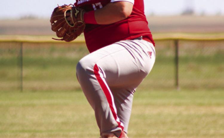 Senior Skyrocket Blake Strickland (17) pitches a no-hitter Monday, May 1, securing Wellington’s second-place district finish with a 2-0 shutout over Memphis. The Red River Sun/Shauna Salinas