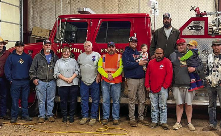 The Memphis Volunteer Fire Department receives a $15,000 donation, thanks to The 100 Club of the Texas Panhandle, a nonprofit organization which provides funds to purchase life-protecting equipment and education opportunities for firefighting and law enforcement agencies. Photo Courtesy of The 100 Club of the Texas Panhandle