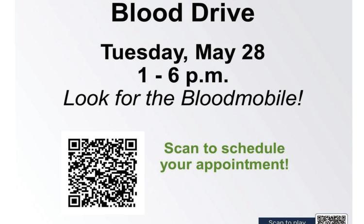 Be part of a winning team at Coffee Memorial Blood Center’s Memphis Community Blood Drive from 1-6 p.m. Tuesday, May 28 at Memphis Convalescent Center. Donors will receive a “Team Donor” T-shirt, plus one free entry to AMP’d Adventure Park. To make an appointment, call 877-- 340-8777, visit obi.org or scan the QR code above. Photo identification is required to donate. Donors must be at least 17 years old or 16 years old with signed parental consent. Graphic Courtesy of Coffee Memorial Blood Center