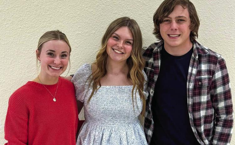 Childress Rotary Club welcomes the January and February Students of the Month, including Kate Taylor, Lauren Hightower and Ethan Orr, at the Thursday, Feb. 23 weekly luncheon. Photo Courtesy of Childress Rotary Club