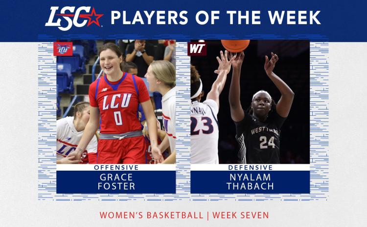 Childress’ Grace Foster leads Lubbock Christian University with a game-high 21 points, earning Lone Star Conference Offensive Player of the Week. Graphic Courtesy of Lone Star Conference