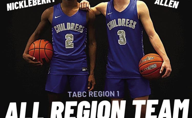 Childress Bobcat senior Lamont Nickleberry and junior Aiden Allen are named to the Texas Association of Basketball Coaches (TABC) Region 1 All-Region Team, announced Wednesday, March 15. Photos Courtesy of Childress High School Yearbook Staff