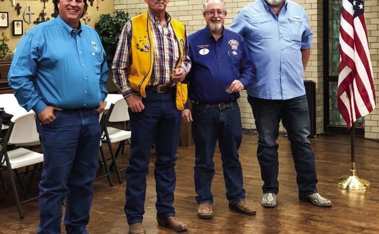 Wellington Boss Lion Jeff Thomas introduces Lions ALERT Chairman Heath Hodge, of Canyon, left, District 2-T-1 Governor Roger Estlack, of Clarendon, and Lions Eastern Panhandle Zone Chairman Landon Lambert, of Clarendon. The Red River Sun/Bev Odom