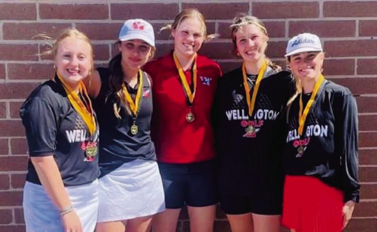 Wellington Lady Rocket golfers earn a team championship Wednesday, March 20 in Canadian with Allie Duncan finishing as the first-place individual. From left: Duncan, Emma Flores, Briley Waters, Brynlee Proffitt and Maggie Tillman. Courtesy Photo