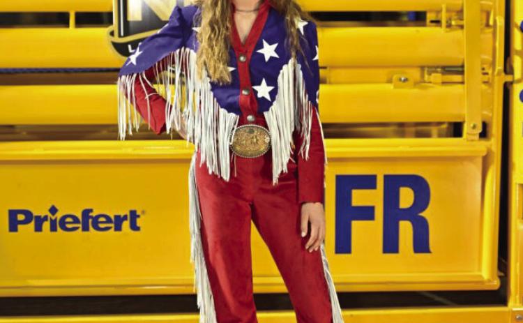 Childress’ Selah Smith, a 2024 Wrangler National Finals Rodeo (NFR) National Anthem Contest winner, performed Tuesday, Dec. 10 at the Thomas and Mack Center in Las Vegas, Nev. Photo by Kellie Carr-Augustyn
