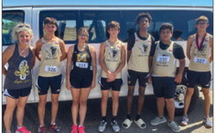 The Memphis High School cross country team, including Coach Michelle Branigan, Kyler Robison, Briesy Cantu, Nathan Perkins, Braedon Bond, Kaleb Zuniga and Ryder Robison, compete at the 3rd Annual Jeep Webb Cross Country Classic Saturday, Sept. 2 at Borger Bulldog Stadium. Courtesy Photos