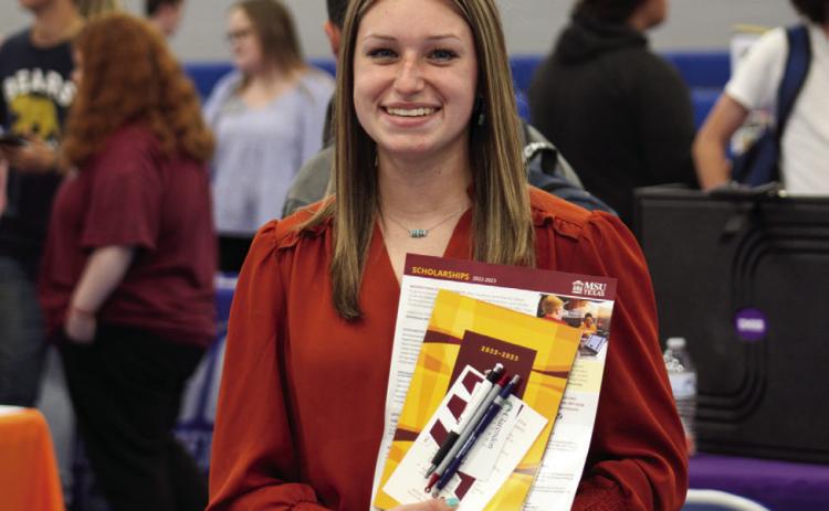 Childress High School senior Kady Belle McInturf attends the recent College Fair, hosted by Childress High School Thursday, Oct. 6. The Red River Sun/Elizabeth Tanner