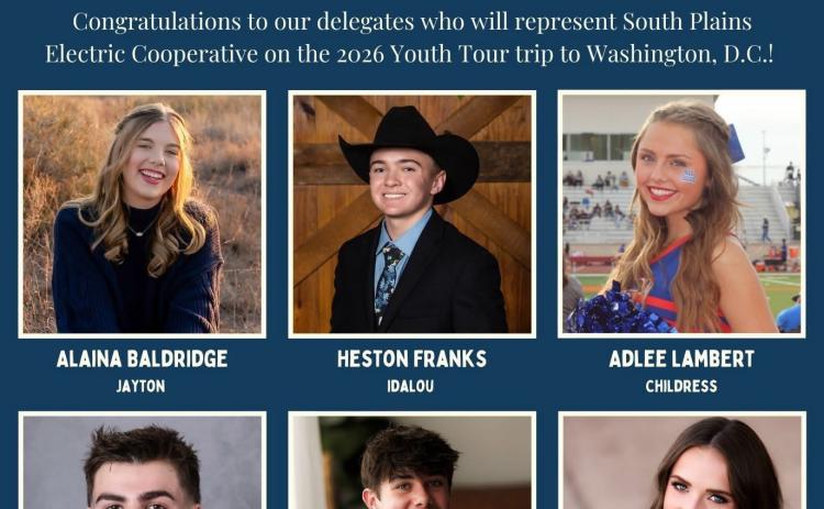 Childress High School’s Adlee Lambert recently won the annual South Plains Electric Youth Tour contest, which includes a $1,500 scholarship and an all-expense-paid trip to Washington, D.C. South Plains Electric Cooperative