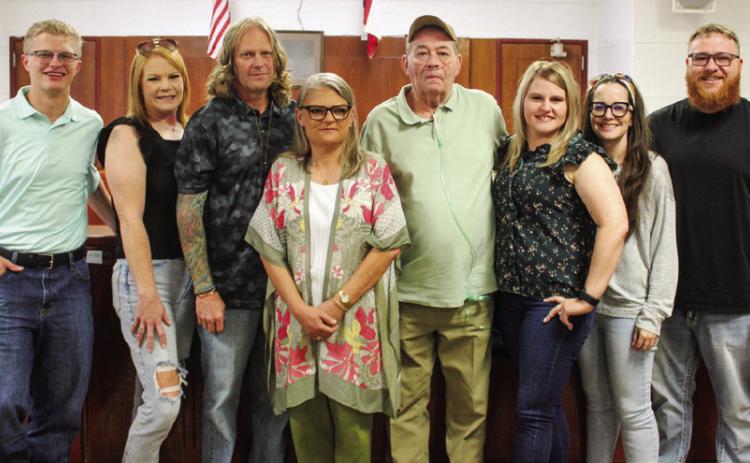 Childress District and County Clerk Tiffany Howard, surrounded by her family, is sworn in Tuesday, Sept. 24 in the Childress County Courthouse District Courtroom. The Red River Sun/Elizabeth Tanner