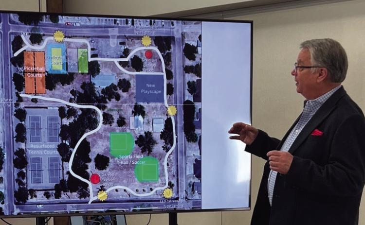 Ellison Park Renovation Project Working Group Chairman Neal Odom explains upgraded plans to Collingsworth County Retired School Personnel at their January meeting. Photo Courtesy of Collingsworth County Retired School Personnel