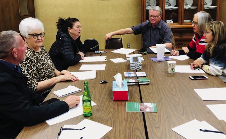 Wellington’s Ellison Park Renovation Project Working Group met at 5 p.m. Wednesday, Jan. 15 at the Methodist Church to discuss a plan of action as the Texas Parks and Wildlife Department matching grant has been denied. From left: Jeff Thomas, Nancy Harris, Margret Wood, Neal Odom, Lisa Manuel, Karen Caldwell. The Red River Sun/Bev Odom