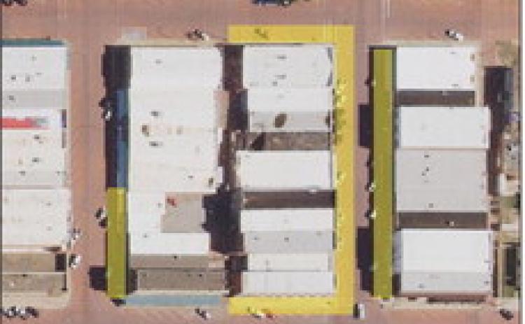 Through the Texas Community Development Block Grant Downtown Revitalization Program, highlighted areas will receive new sidewalks – complete with curbs, gutters and ADA-approved ramps and steps. Courtesy Graphic
