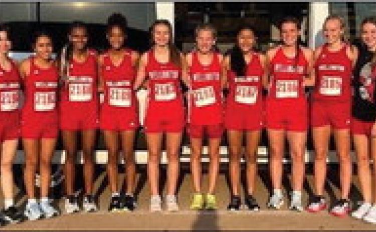 The Wellington Lady Rocket cross country team finishes second Thursday, Aug. 31 at the Burkburnett Cross Country Jamboree. From left: Addi Mock, Sabrina Segovia, Angela Lewis, Ayz’lin Menefield, Addalyn English, Elli Ouellette, Leslie Orozco, Ceighley Killian, Presley Kane, Harlee Gomez. Courtesy Photo