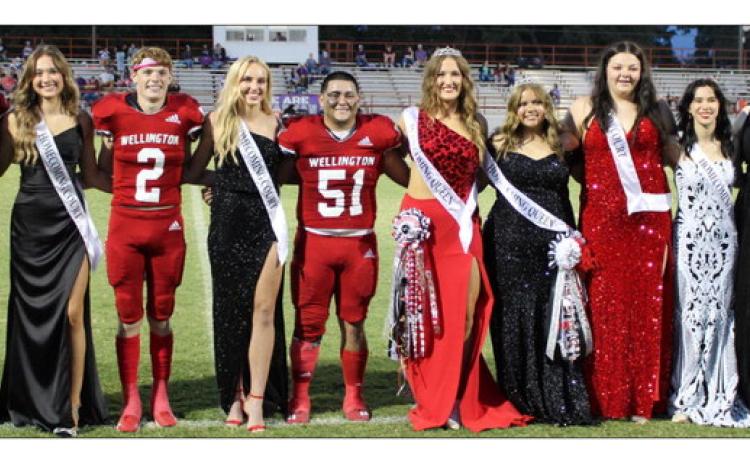 Presented during halftime of the Skyrockets versus Spearman football game, reigning 2023 homecoming football royalty includes second runner-up Gatlin Guy and Madeleine Kane, left, first runner-up Carson Tarver and Presley Kane, and king and queen, Ramon Rodriguez and Audrey Jones. Reigning Rocket Regiment royalty includes queen Cecelia Granadoz, first runner-up Kali Brewer and second runner-up (tie) Addy Mock and Cortlyn McKinley. See additional photos, page 4B.