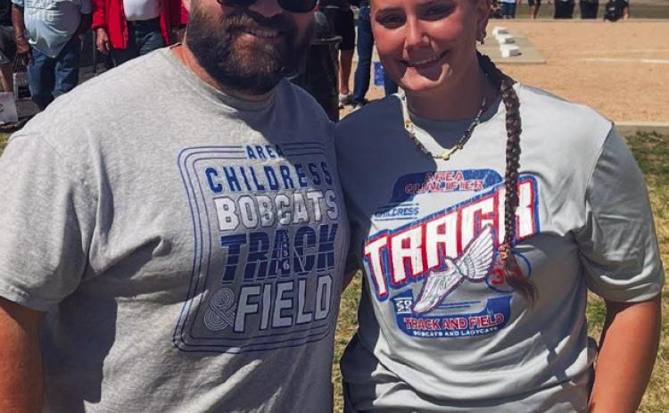 Childress’ Taylor Wiseman is a twotime area champion, taking first-place finishes in both discus and shot put Thursday, April 10 at the UIL 3A Area 1-2 Championships in Abernathy. Courtesy Photo