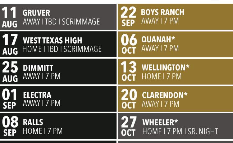 The 2023 Memphis Cyclone football schedule was recently released. The official season will begin Friday, Aug. 25 against the Dimmitt Bobcats, with district play commencing against the Quanah Indians Friday, Oct. 6.