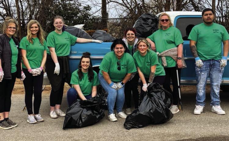 Clarendon College Childress Center students, faculty and staff participate in the second annual “Bulldogs in Service” day, cleaning up around the campus, as well as the downtown area. Photo Courtesy of Clarendon College