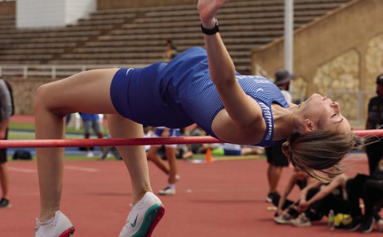 Childress’ Adah Henderson competes in high jump during the Bobcat Relays Thursday, March 23 at Fair Park Stadium. Photo by Childress High School Yearbook Staff