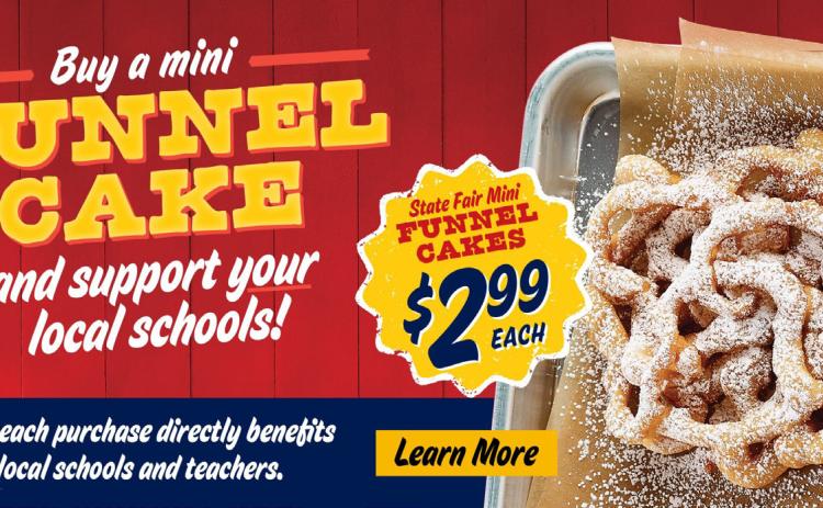 Through Sunday, Oct. 29, $0.50 from each State Fair Mini Funnel Cake purchase will support fundraising projects through DonorsChoose, including Childress Independent School District (ISD) schools. Graphic Courtesy of Golden Chick