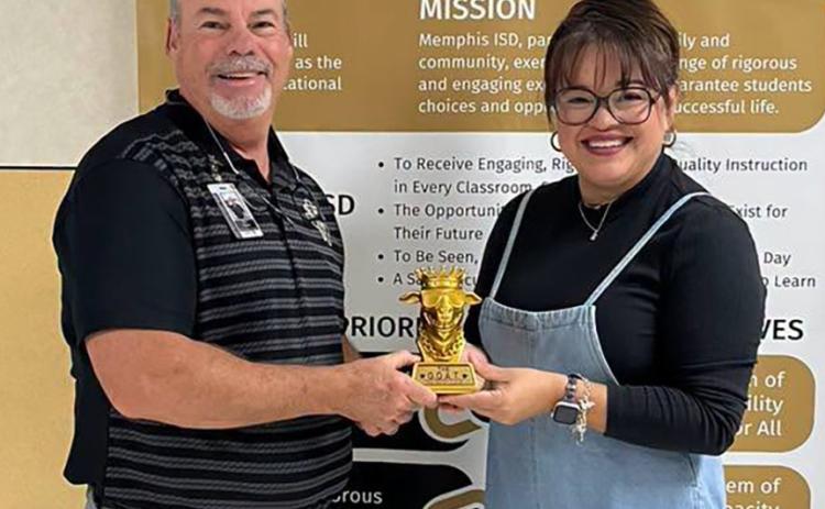 Karissa Jurado at Memphis Middle School received the GOAT Award for being a “quiet, gentle soul who meets kids where they are.” MISD PHOTO