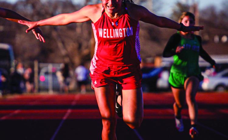 Wellington senior Leslie Rodriguez claims a fifth-place finish in the 200-meter dash during the Rocket Relays Thursday, Feb. 27, opening her final track season. HZW Media