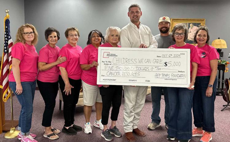 We Can Care hosted its annual Cancer Survivors meal October 6 at the First Baptist Church Fellowship Hall in Childress. South Plains Rural Electric Coop. provided the meal from Bocanegra BBQ. Iren workers served guests and continued its support for the organization. Also, First United Bank was recognized for 15 years of support, and the AEP Foundation made a donation of $5,000. The Red River Boys provided entertainment. ELIZABETH ORONIA