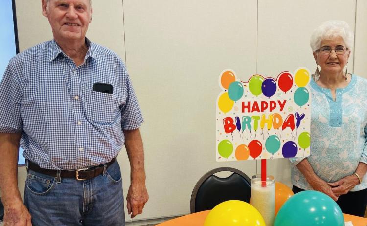 June birthday celebrants Adolf Schmidt and Glenna Fourmentin serve as guests of honor at the Wellington Senior Citizens Center (WSCC) luncheon on Wednesday, June 11. Birthday guests registered in the WSCC congregate meal program receive a free meal at the monthly birthday luncheon. Wellington Senior Citizens Center