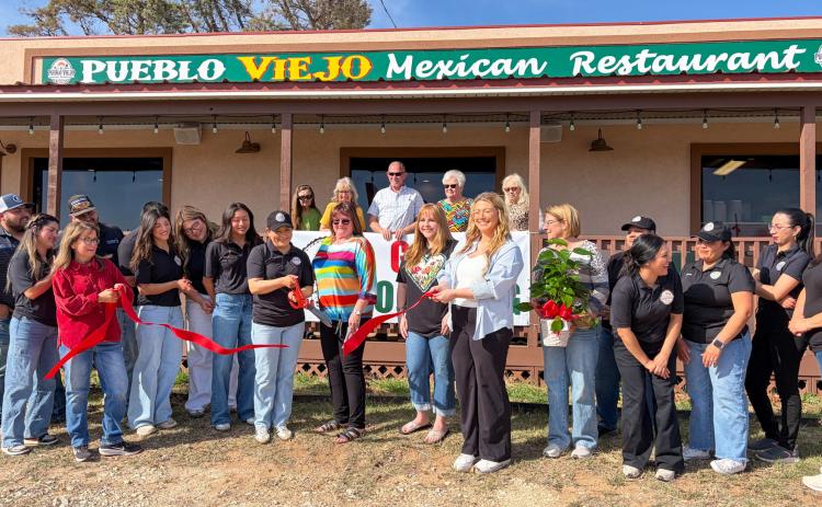 Located at 1500 8th St. in Wellington, the Collingsworth County Chamber of Commerce hosts a ribbon cutting for Pueblo Viejo Mexican Restaurant, alongside owner Rebecca Rodriguez, at 4:30 p.m. Friday, March 13, witnessed by her family, staff and community supporters. The Red River Sun/Bev Odom
