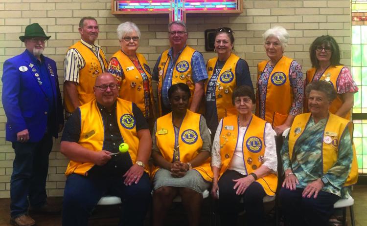Lions District 2-T1 Governor Roger Estlack, of Clarendon, served as guest of honor, installing the 2023-2024 Wellington Lions Club officer team. Front row, from left: Boss Lion Brian Moore, Vice Boss Lion Vernita Randon, Lion Tamers Nita Day and Fraya Hammons. Back row, from left: Estlack, Membership Chairman Jeff Thomas, Secretary Nancy Harris, Treasurer Neal Odom, Director Margret Wood, Tail Twister Linda Powell, Director Bev Odom. Courtesy Photo