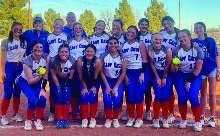 The Childress Lady Cats take a 13-3 win over the Slaton Tigerettes Monday, Feb. 24 in Childress. Courtesy Photo