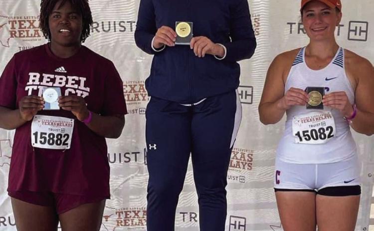 Childress junior Taylor Wiseman recently competed at the 96th Annual Texas Clyde Littlefield Relays Wednesday, March 27-Saturday, March 30 at Mike A. Myers Track and Soccer Stadium at the University of Texas at Austin. At the event, Wiseman put up a third-place individual finish in discus, throwing a personal record of 47.33, followed by a seventh-place finish in javelin, putting up a personal record of 33.92, and an eighth-place finish in shot put, throwing a personal record of 13.15. Courtesy Photo
