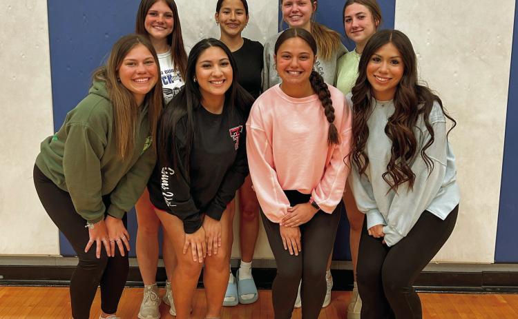 The 2024-2025 varsity Childress High School cheerleaders include, front row, from left, Emma Jalomo, Sydney Silva, Addi Edmondson, Kaylie Oronia. Back row, from left: Brinley Stone, Angelica Torres, Sophie Stephens, Taegan Carroll. Photos Courtesy of Childress ISD