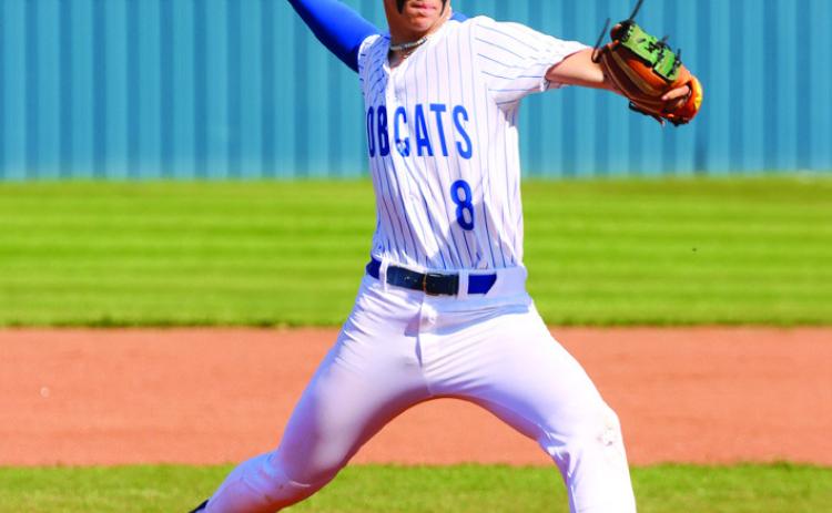 Childress’ Drake Rabe pitches in a 12-8 loss to the Bushland Falcons Friday, March 28. Childress High School Yearbook Staff