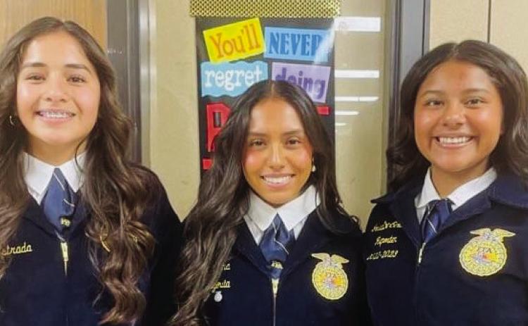 In Junior Spanish Creed Speaking, Hazel Estrada, left, earned second place. In Senior Spanish Creed Speaking, Sabrina Segovia received second place, while Jasmine Moreno placed fourth. Photos Courtesy of Wellington FFA