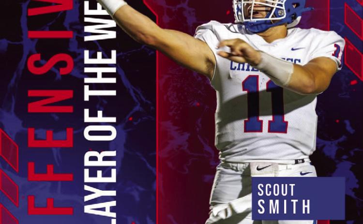 Bobcat junior quarterback Scout Smith is the Iris Energy Offensive Player of the Week for Week 5. Smith competed nine of 15 passes for 164 and two touchdowns against the Bowie Jackrabbits last Friday, Sept. 23. Courtesy Graphics