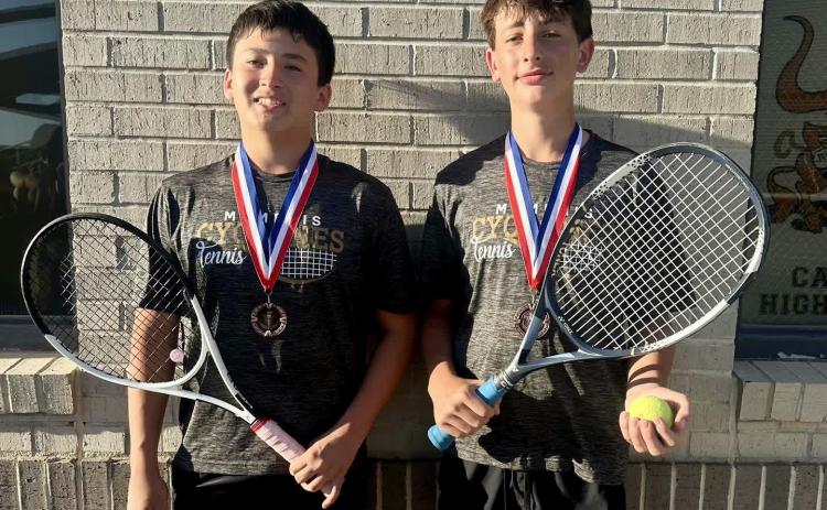 The boys’ doubles team of Leonel Zarate and Hutch Ollinger take a third-place finish in the Tascosa Rebel Tennis Tournament Thursday, March 26 in Amarillo. Memphis ISD